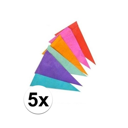 5x Vrolijk gekleurde vlaggenlijn van papier 10 meter