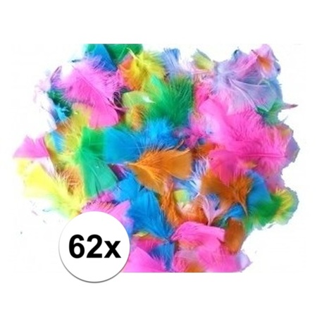 62 gekleurde decoratie veren zachte kleuren