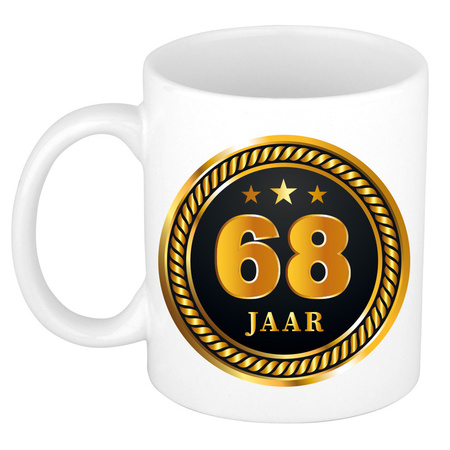 Gold black medal 68 year mug for birthday / anniversary