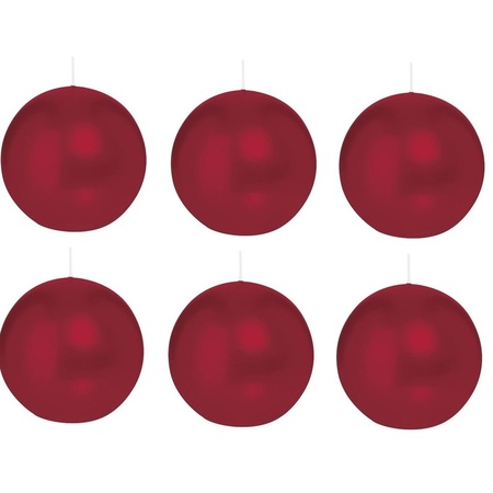 6x Burgundy red sphere/ball candle 7 cm 66 hours