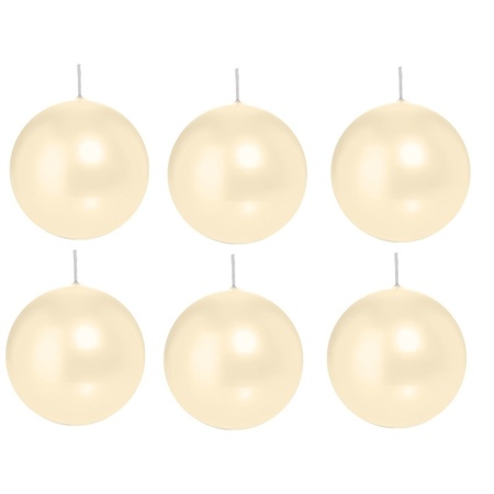 6x Cream white sphere/ball candle 8 cm 25 hours
