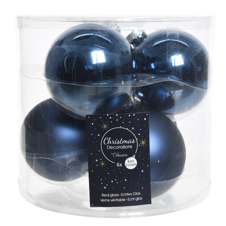 Large set glass Christmas boubles 50x pieces dark blue 4-6-8 cm with tree topper gloss