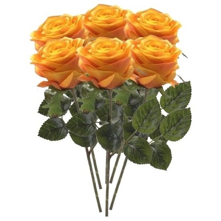 6x Geel/oranje rozen Simone kunstbloemen 45 cm