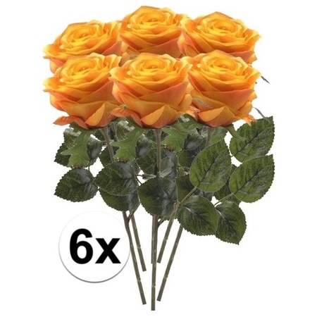 6x Geel/oranje rozen Simone kunstbloemen 45 cm
