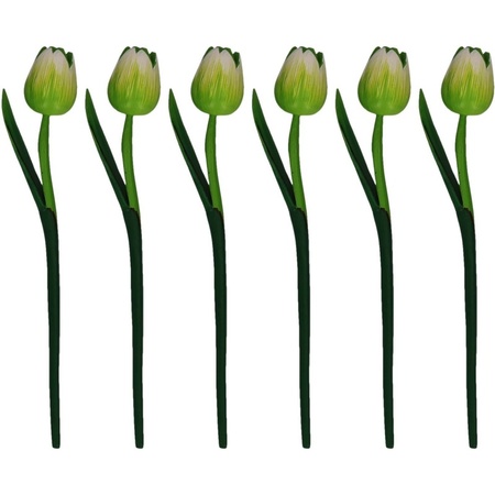 6x Groene houten tulpen 35 cm kunstbloemen