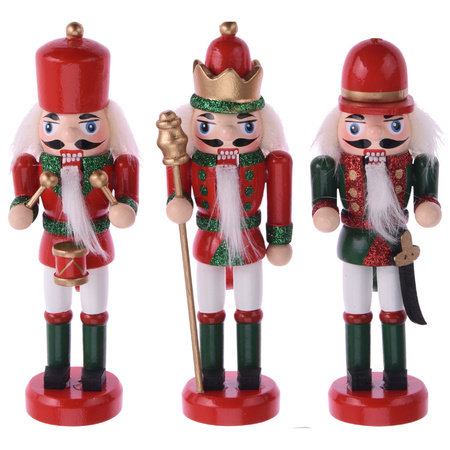 6x Kerstboomhangers notenkrakers poppetjes/soldaten rood/groen 12 cm