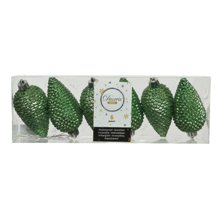 6x Glitter pinecones mistletoe green plastic tree hangers 8 cm