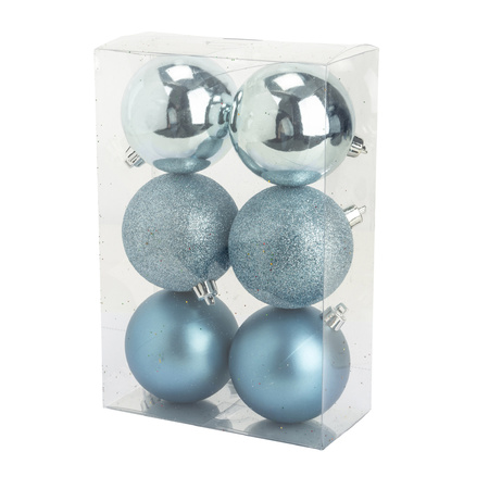 Kerstversiering set kerstballen met piek ijsblauw 6 - 8 - 10 cm - pakket van 40x stuks