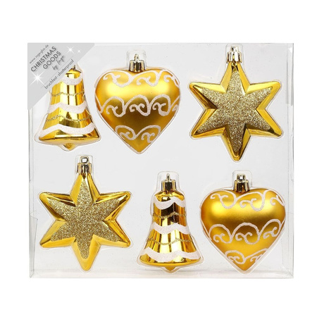 6x pcs plastic christmas tree decoration figurines gold 9 cm