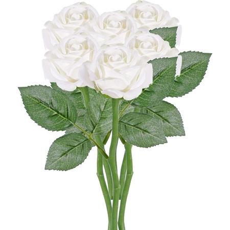 6x White roses artificial flowers 27 cm