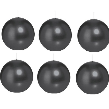 6x Black sphere/ball candle 8 cm 25 hours