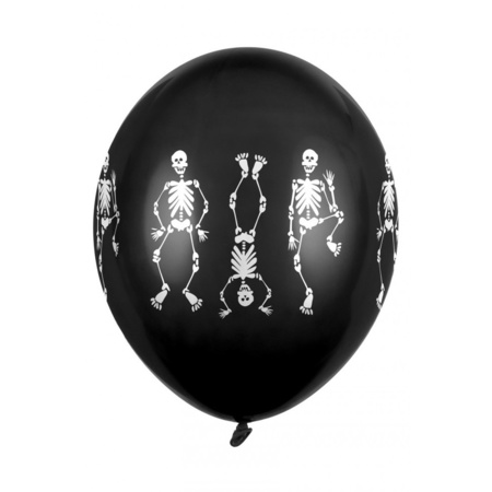 6x Black horror balloons skeletons 30 cm