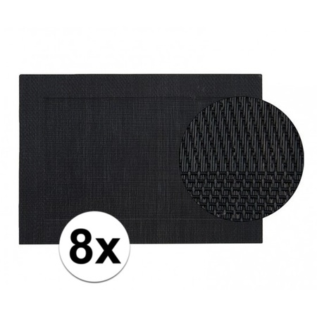 8x Placemat braided black 45 x 30 cm