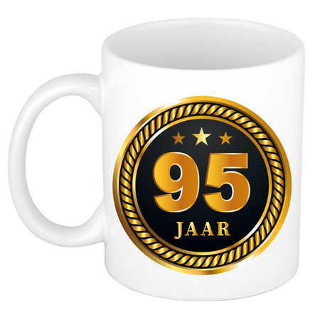 Gold black medal 95 year mug for birthday / anniversary