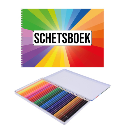 Sketchbook colors white paper A4 with 36 color pencils