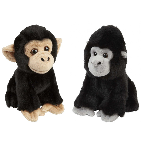 Monkey serie soft toys 2x - Gorilla and Chimpanzee Monkey 18 cm