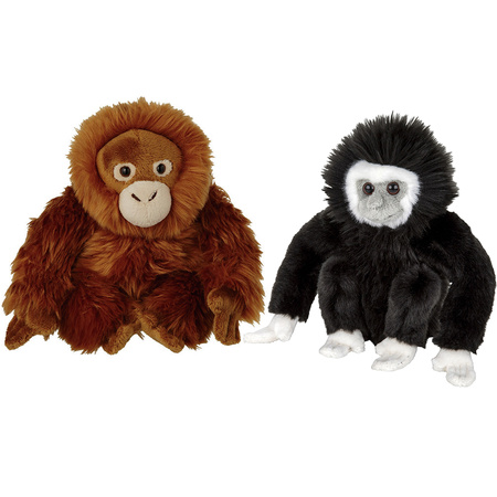 Monkey series soft toys 2x - Orang Utan and Gibbon monkey 18 cm