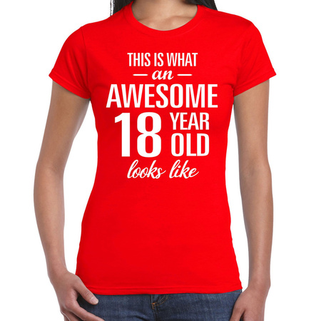 Awesome 18 year / 18 jaar cadeau t-shirt rood dames
