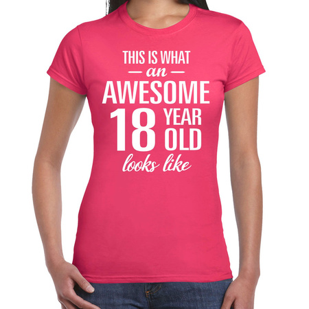 Awesome 18 year t-shirt pink for women