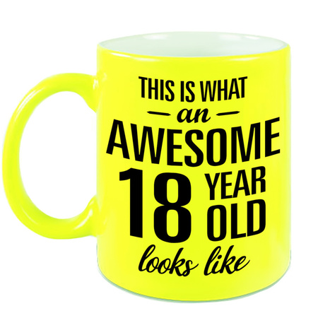 Awesome 18 year neon yellow mug 330 ml