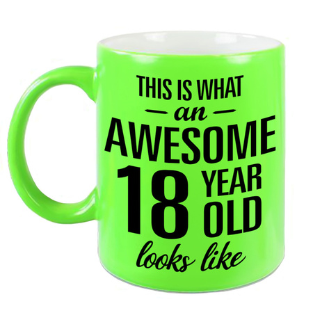 Awesome 18 year neon green mug 330 ml