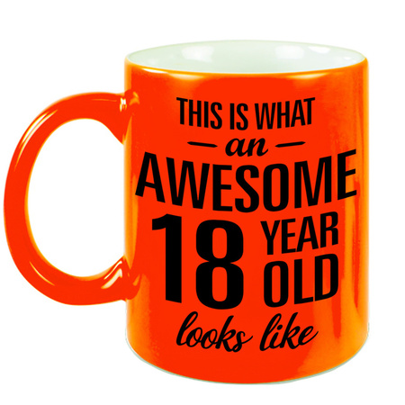 Awesome 18 year neon orange mug 330 ml
