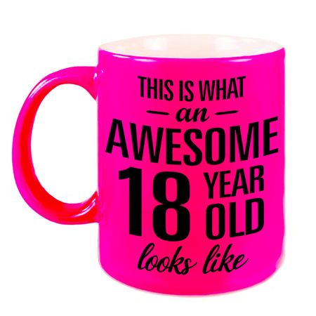 Awesome 18 year neon pink mug 330 ml