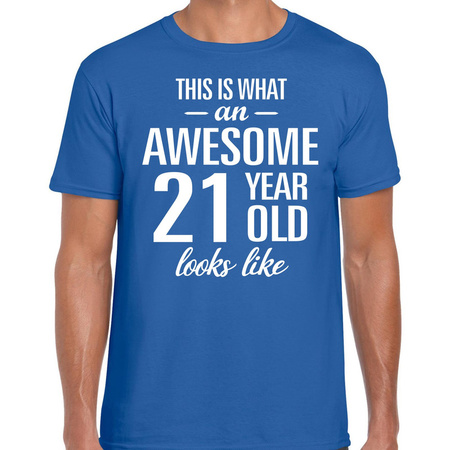Awesome 21 year / 21 jaar cadeau t-shirt blauw heren