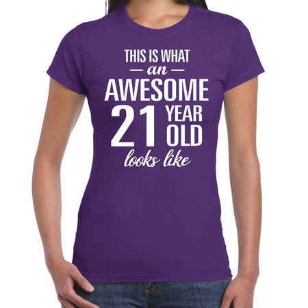 Awesome 21 year / 21 jaar cadeau t-shirt paars dames