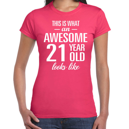 Awesome 21 year / 21 jaar cadeau t-shirt roze dames