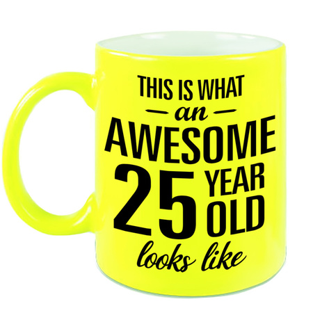 Awesome 25 year neon yellow mug 330 ml