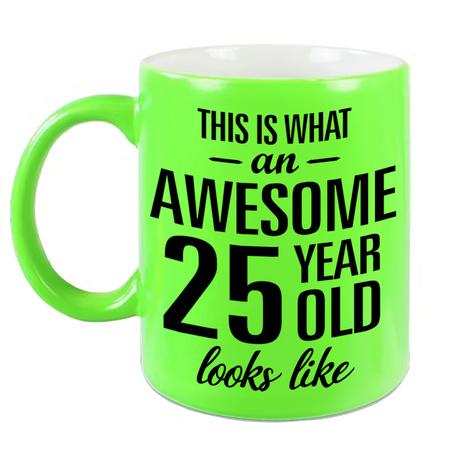 Awesome 25 year neon green mug 330 ml