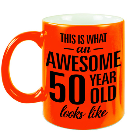 Awesome 50 year neon orange mug 330 ml