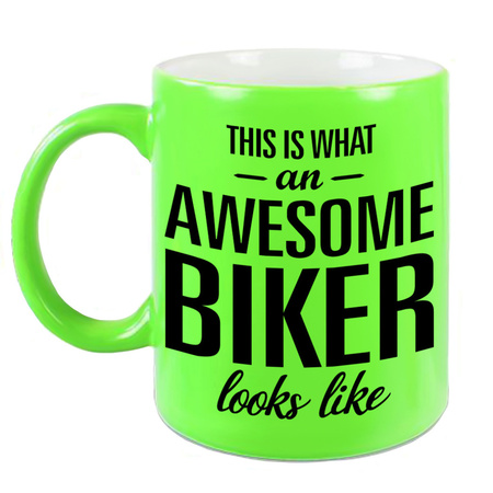 Awesome biker cadeau mok / beker neon groen 330 ml