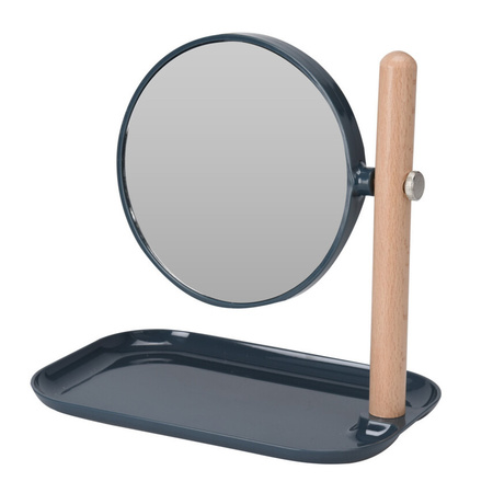Make-up mirror round doublesided navy blue metal L22 x W14 x H23 cm