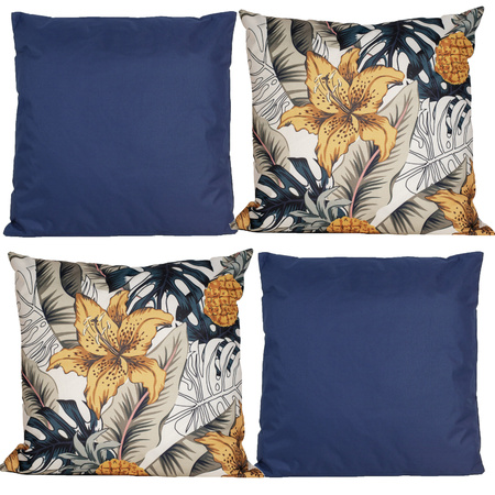 Pillows for garden couch set 4x - blue/print - 45 x 45 x 10 cm