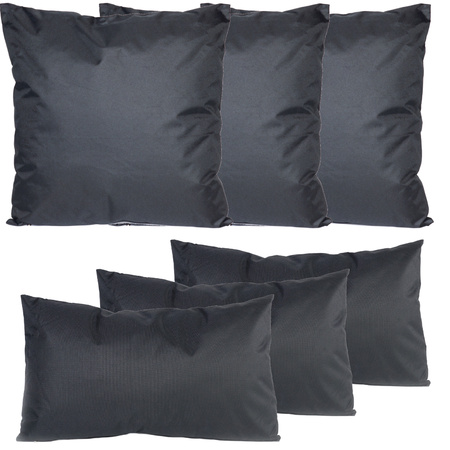 Pillows for garden couch set 6x - black - 45 x 45 x 10  en 30 x 50 x 10 cm