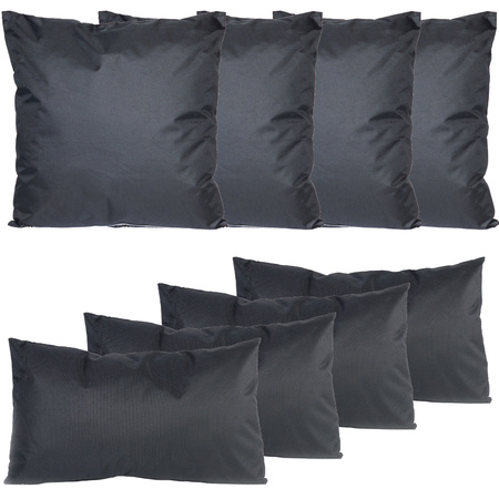 Pillows for garden couch set 8x - black - 45 x 45 x 10  en 30 x 50 x 10 cm