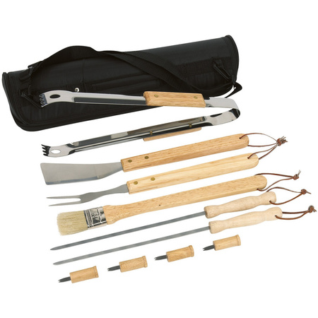 Barbecue tools with wooden handles 10-piece stainless steel