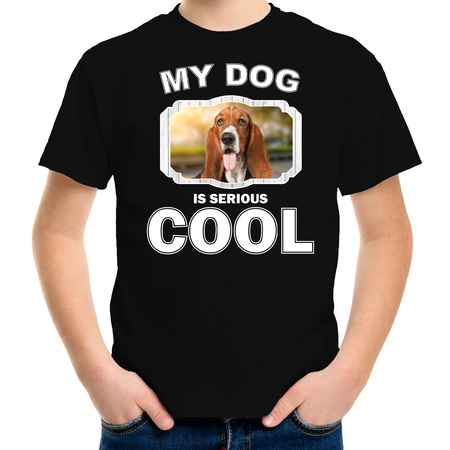 Basset honden t-shirt my dog is serious cool zwart voor kinderen