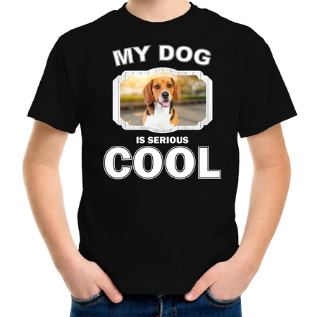 Beagle honden t-shirt my dog is serious cool zwart voor kinderen