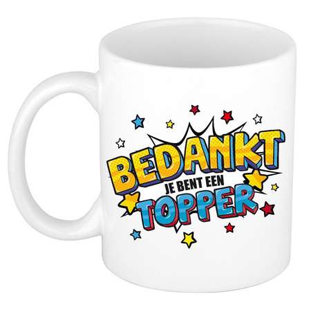 Bedankt topper mug / cup white with stars 300 ml