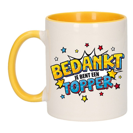 Bedankt topper mug / cup white and yellow with stars 300 ml