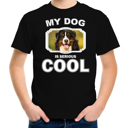 Berner sennen honden t-shirt my dog is serious cool zwart voor kinderen