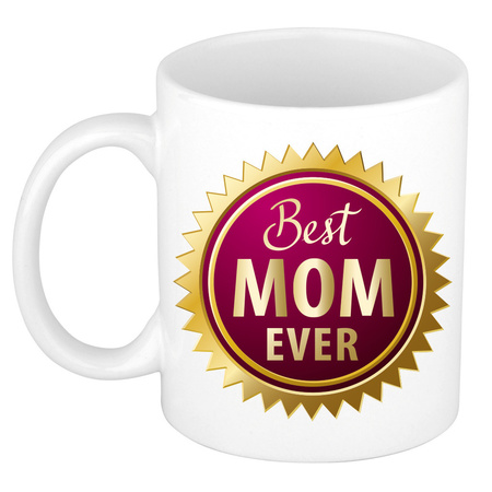 Best mom ever rozet moederdag cadeau mok / beker wit 
