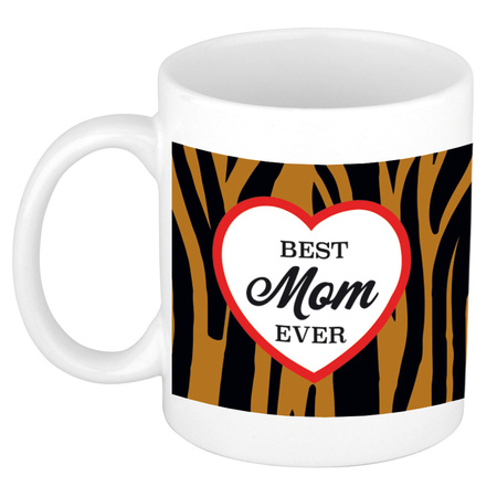 Gift mother set: Fleece plaid/blanket tiger print 120 x 160 cm with Best mom ever mug 300 ml