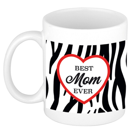 Best mom ever zebraprint cadeau mok / beker wit