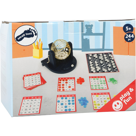 Bingo spel blauw/goud/wit complete set 21 cm nummers 1-75 met molen/167x bingokaarten/2x markers