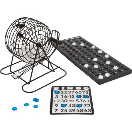 Bingo game black/white complete set 20 cm numbers 1-75 with wheel/168x cards/2x markers