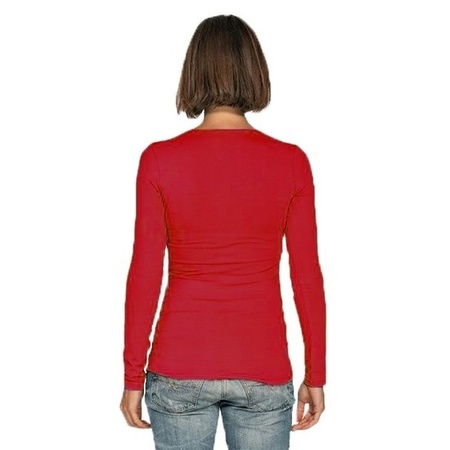 Bodyfit dames shirt lange mouwen/longsleeve rood